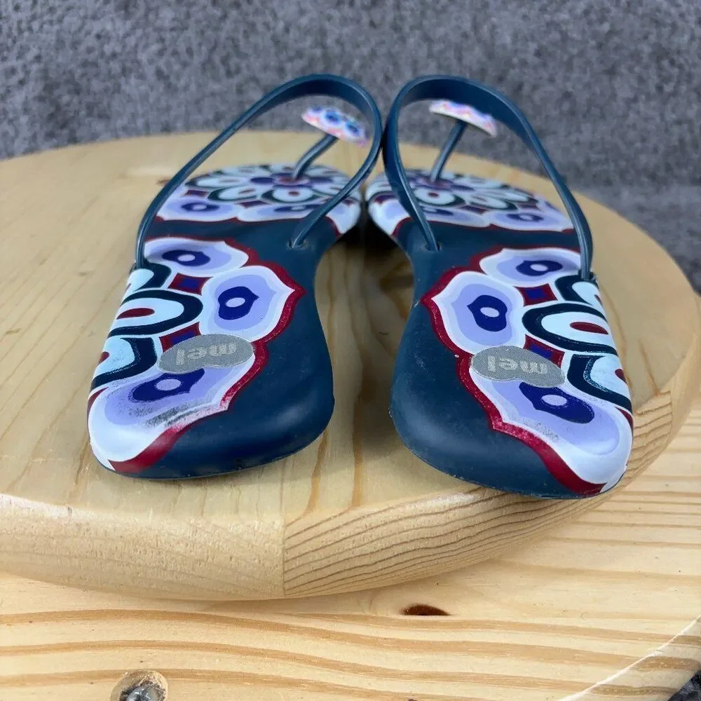 Melissa Mel Mushroom Thong Sandals Womens Size 8 Blue Purple Floral Slip On Flat - Picture 5 of 9